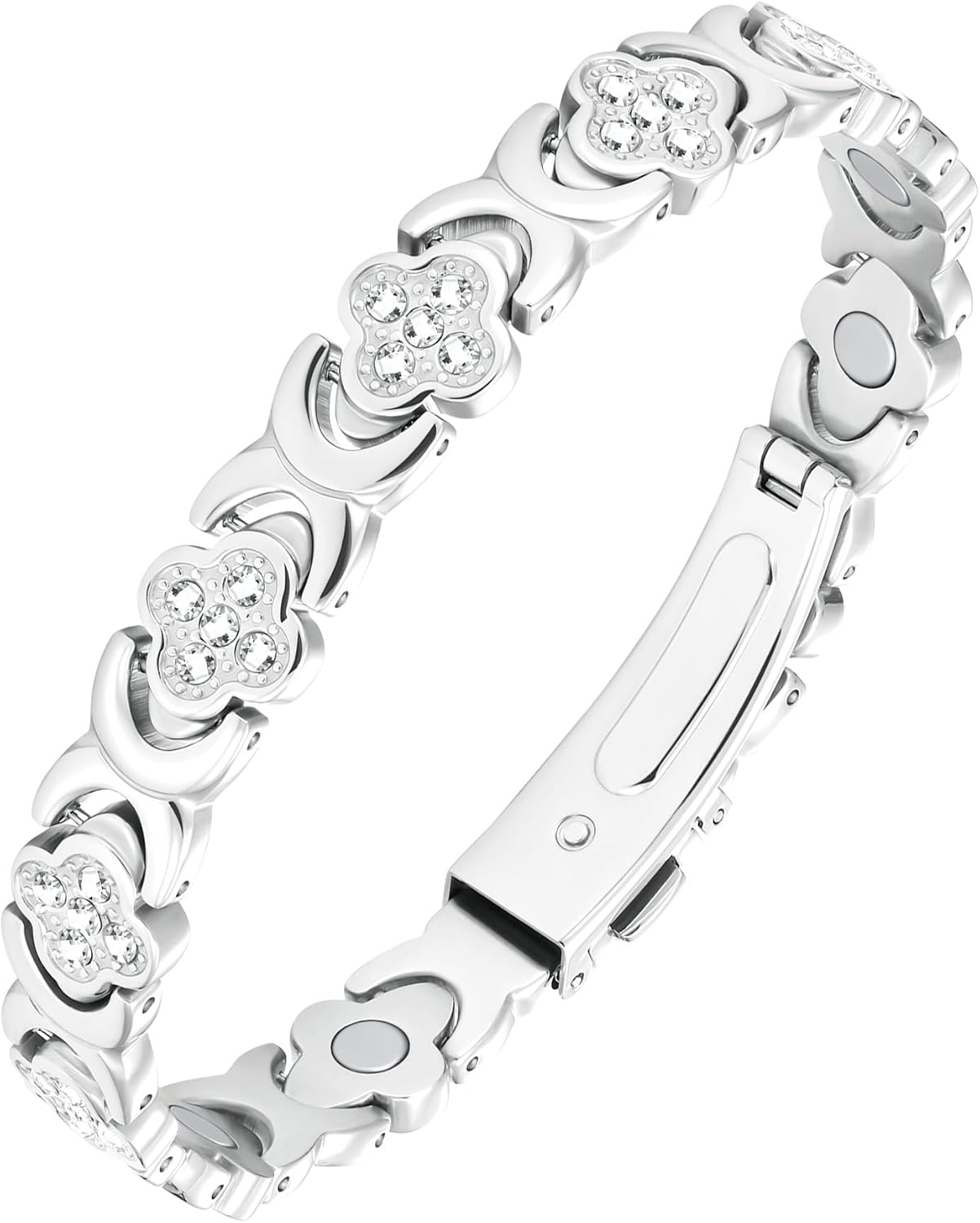 De Lamova koperen armband is voorzien van krachtige magneten van 3800 gauss die zijn ingebed in puur koper, ontworpen om magnetische therapie te bieden voor pijnverlichting en ontstekingsremmende voordelen. Deze elegante armband heeft een verstelbare pasvorm zodat hij comfortabel om elke pols past en heeft een stijlvol ontwerp met een geluksklavertje dat symbool staat voor geluk. Door gezondheidsvoordelen te combineren met verfijnde mode is deze armband perfect voor mensen die op zoek zijn naar natuurlijk w